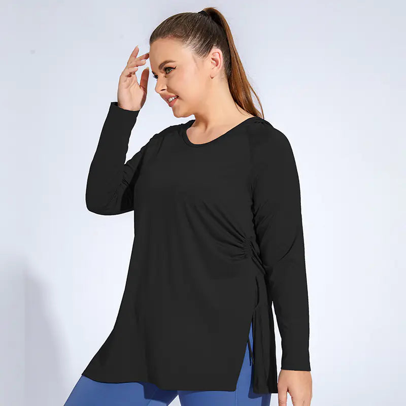 Plus Size Quick-Dry Hoodie with Side Slit for Activewear