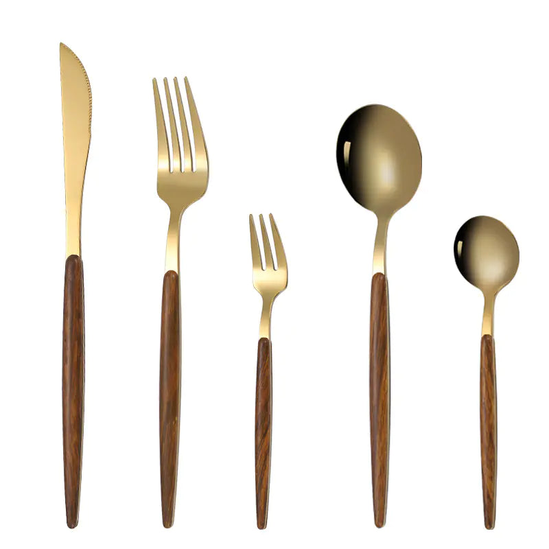 Stainless Steel Cutlery Set with Wooden Handles