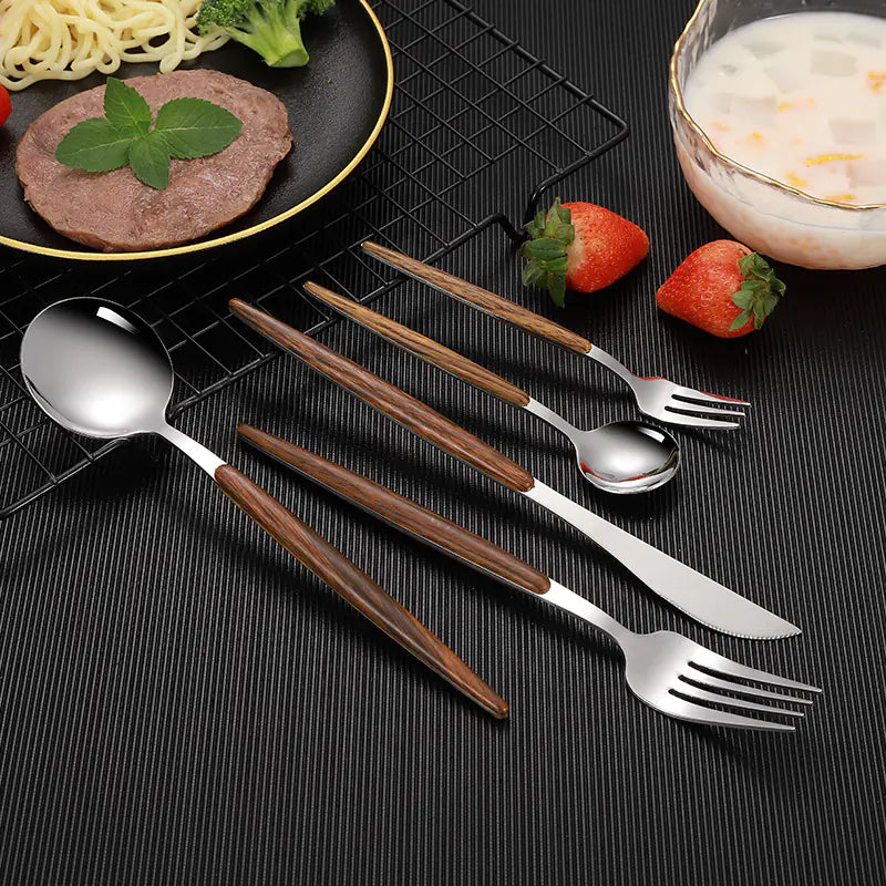 Stainless Steel Cutlery Set with Wooden Handles