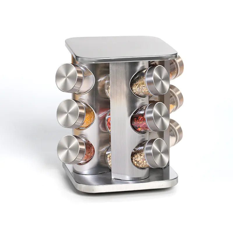 Stainless Steel Glass Rotary Seasoning Can Set