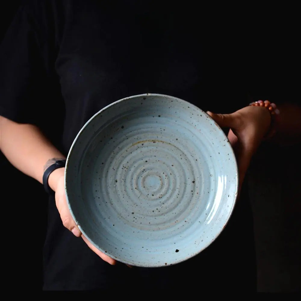 Blue Round Ceramic Plate for Western Cuisine