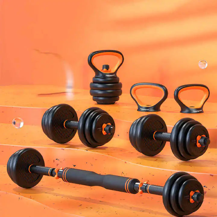 Rubberized Household Dumbbell w/ Removable Barbell