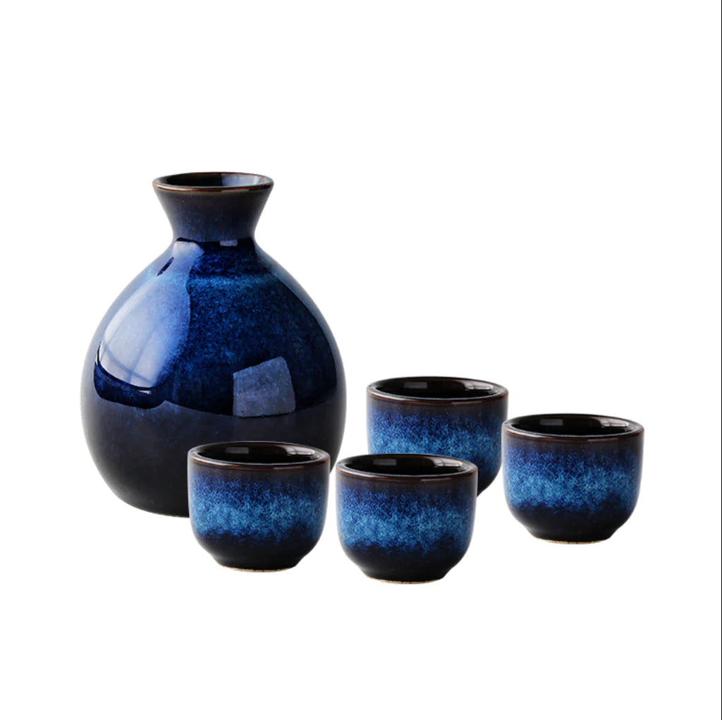 Japanese Sake Set with Mini Ceramic Vase Decor