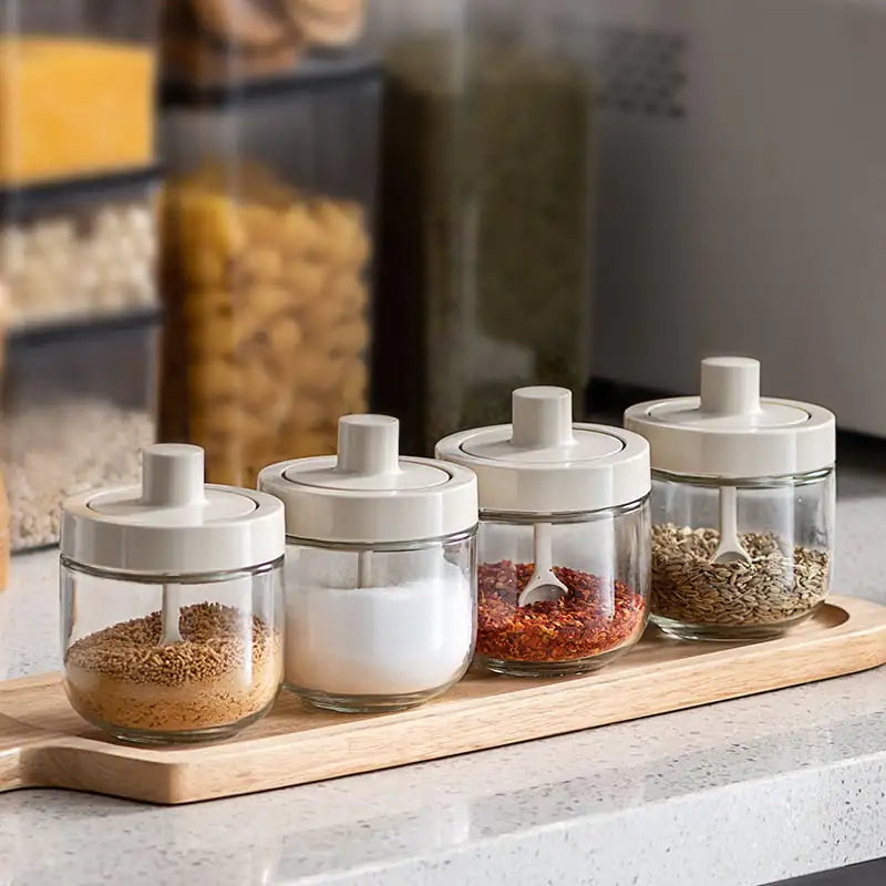 Integrated Seasoning Jar with Glass Spoon Cover