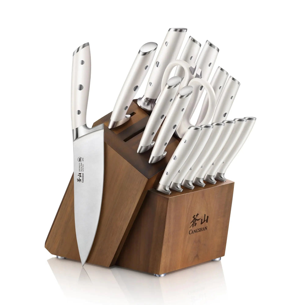 Cangshan Alps Series German Steel Forged 17-Piece Knife Block Set Acacia (White)