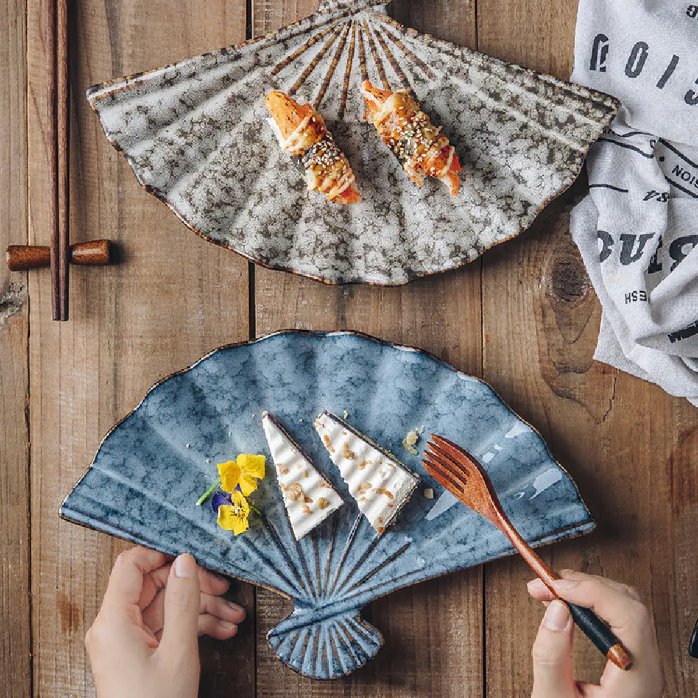 Japanese Ceramic Sushi Fan-Shaped Meal Plate