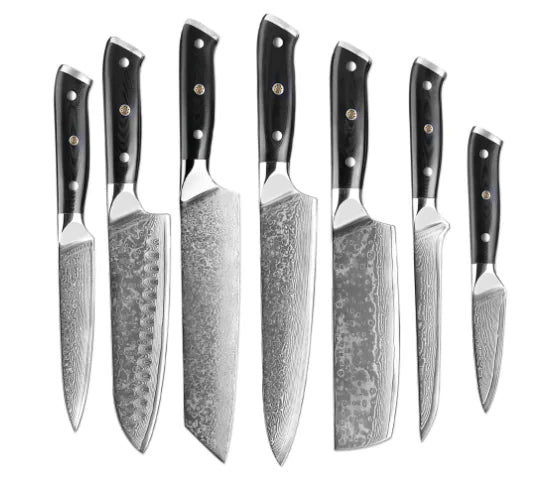 Elegance Nero 7-Piece Damascus Knife Set (One Set)