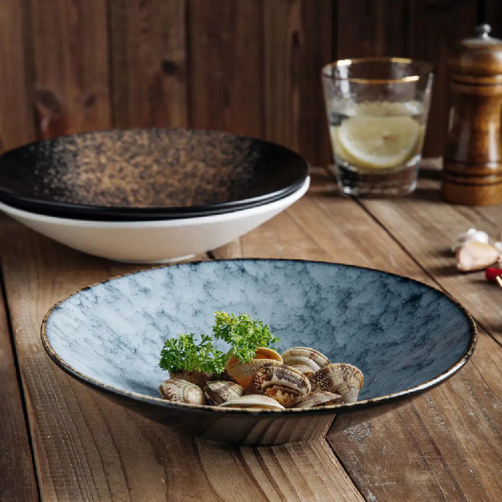 Ceramic Salad Bowl with Bamboo Hat Design