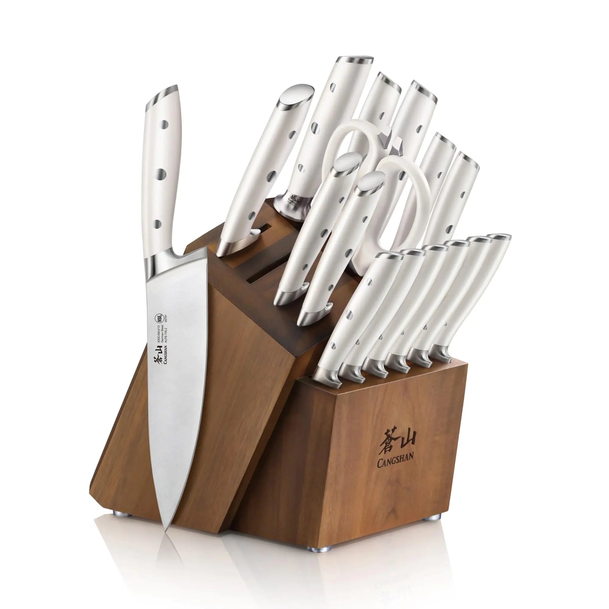 Cangshan Alps Series German Steel Forged 17-Piece Knife Block Set Acacia (White)