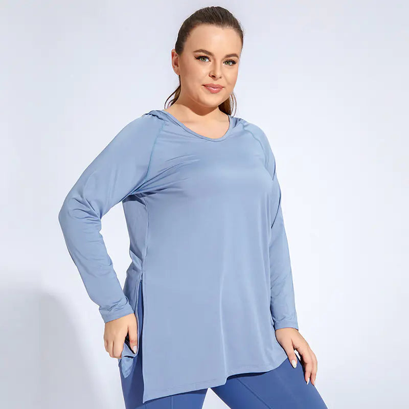Plus Size Quick-Dry Hoodie with Side Slit for Activewear
