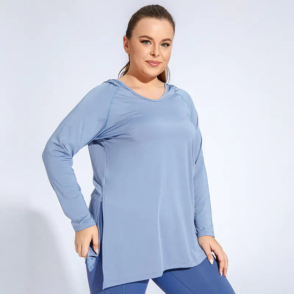 Plus Size Quick-Dry Hoodie with Side Slit for Activewear