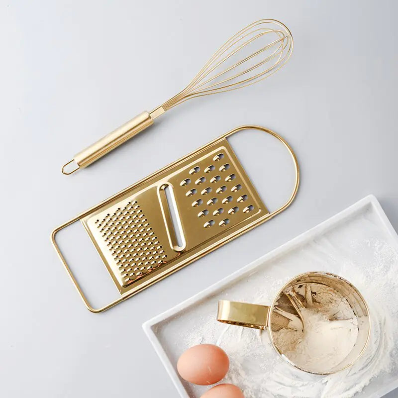 Gold Stainless Steel Whisk and Baking Tool Set