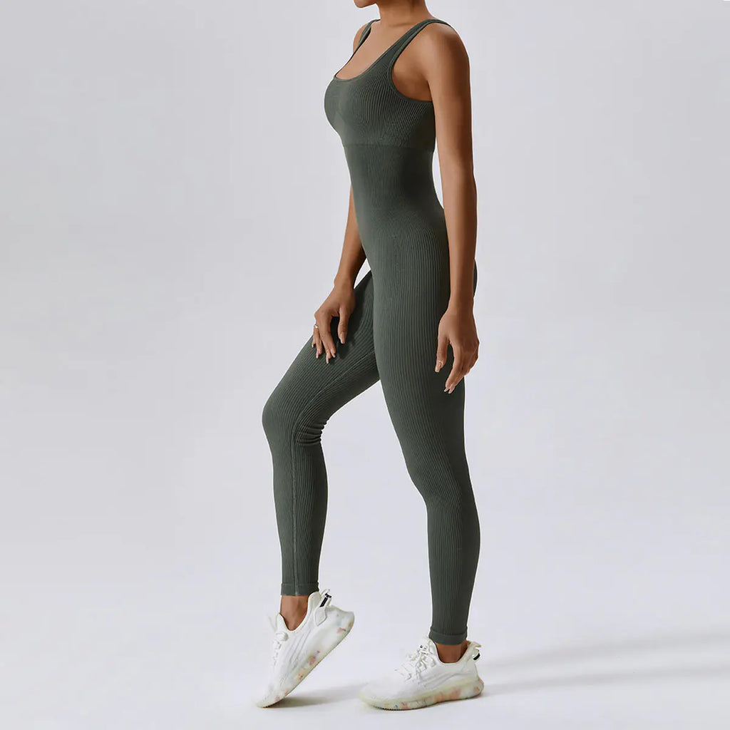 Seamless Knitted Yoga Jumpsuit with Long Pants Set
