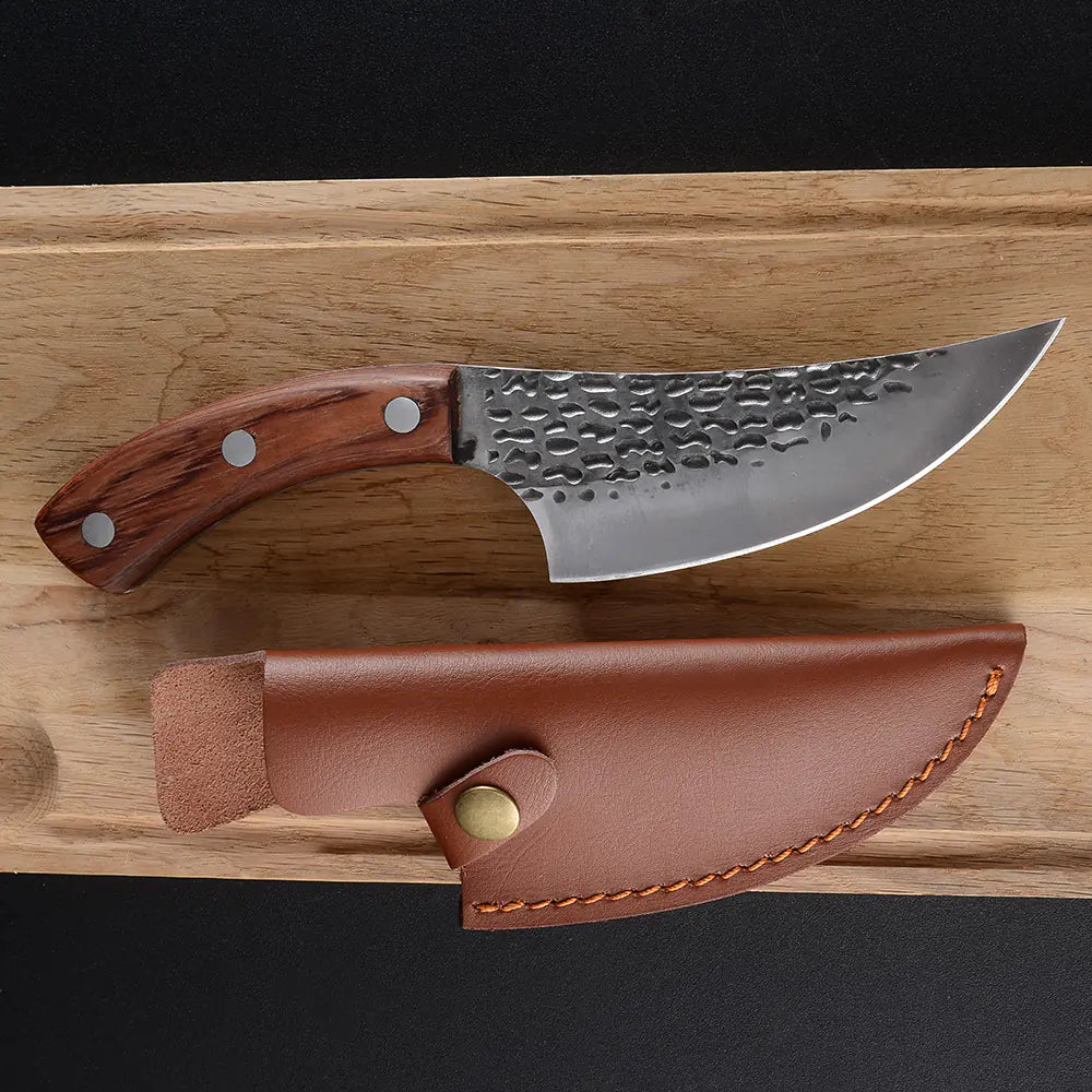 Hammered Curved Knife Set for Butchering and Cooking