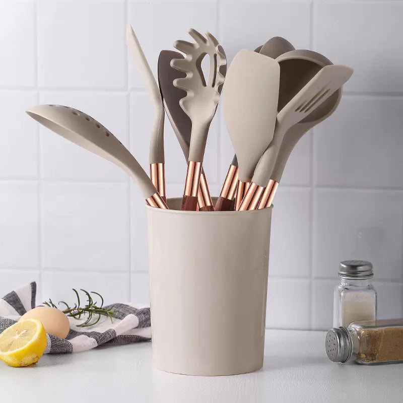 Silicone Kitchenware Set with Nonstick Pan and Storage