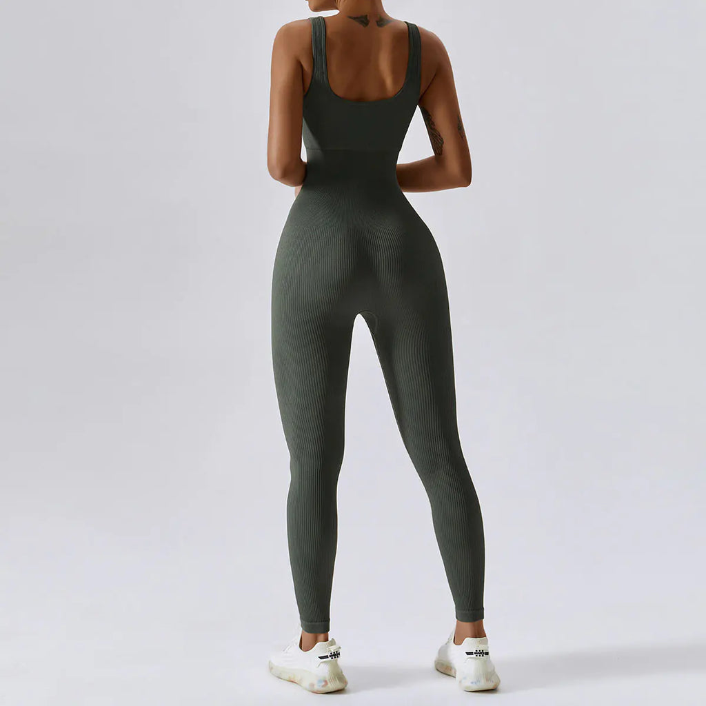 Seamless Knitted Yoga Jumpsuit with Long Pants Set