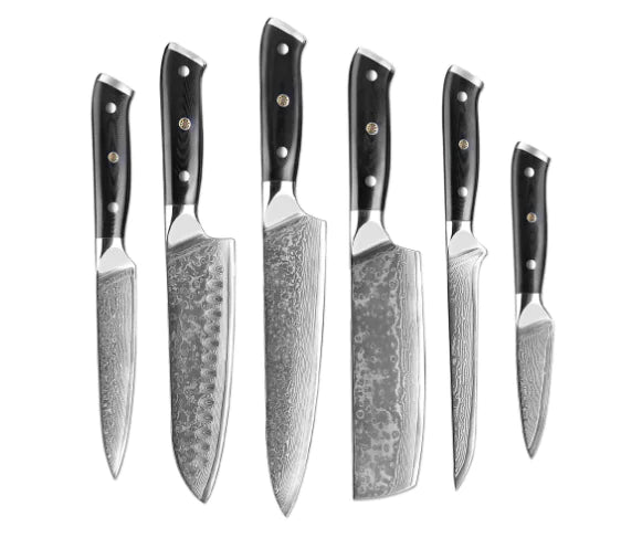 Elegance Nero 7-Piece Damascus Knife Set (One Set)