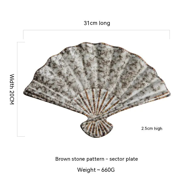Japanese Ceramic Sushi Fan-Shaped Meal Plate