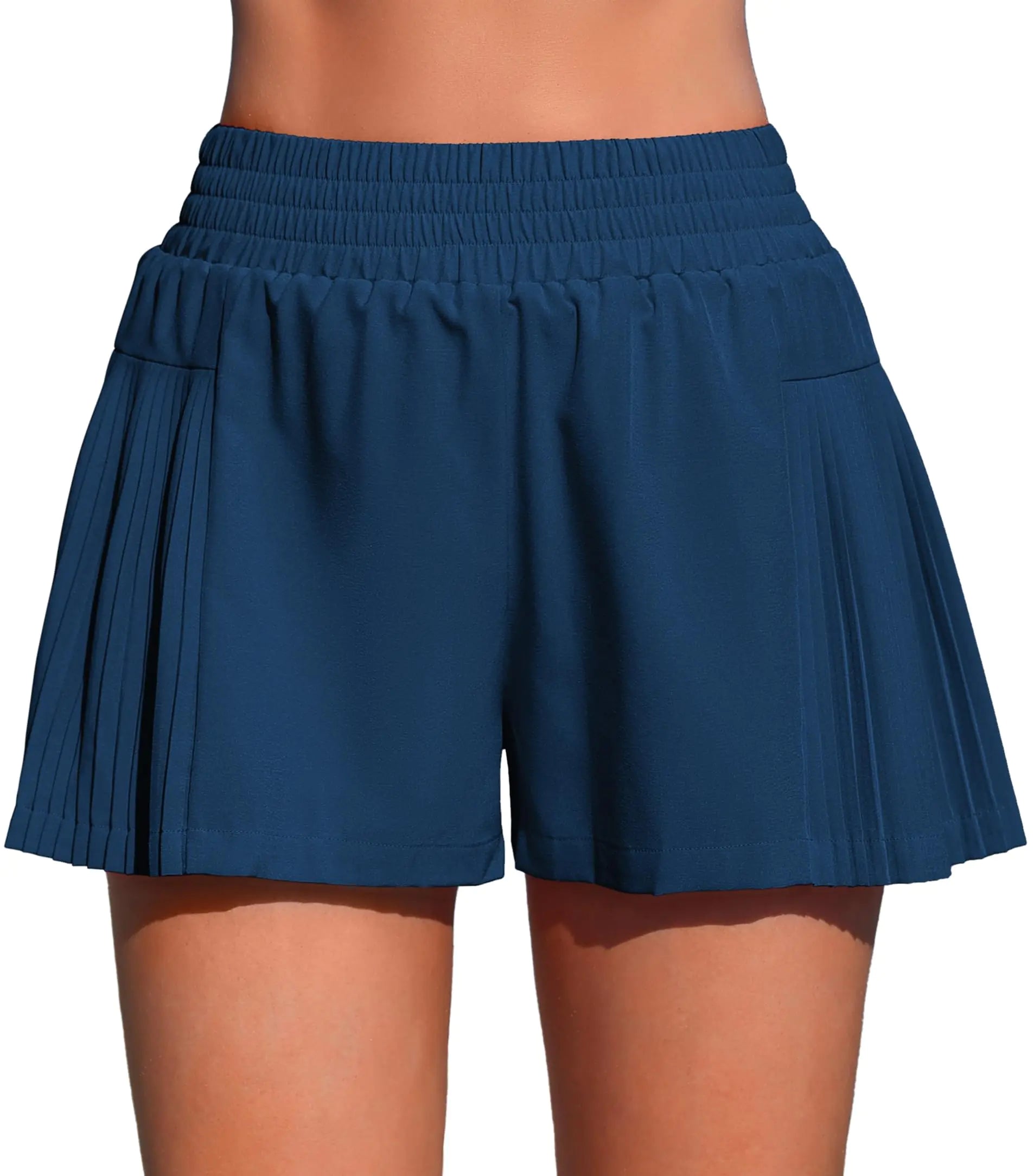 High Rise Pleated Swimming Shorts