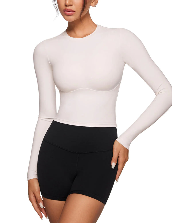 Long Sleeve High Round Neck Crop Yoga Shirt