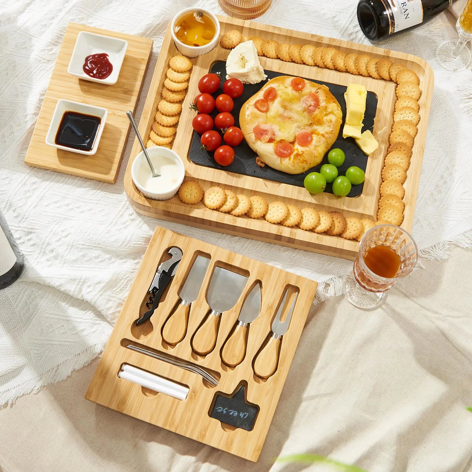 ROSOS Bamboo Cheese Board Set with Knife Set