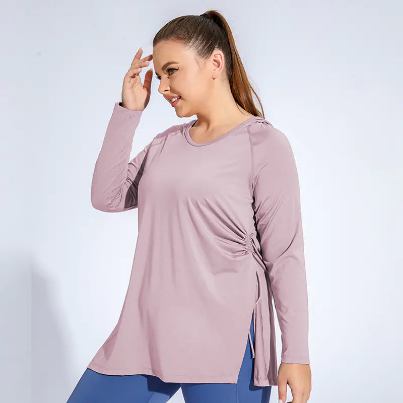 Plus Size Quick-Dry Hoodie with Side Slit for Activewear
