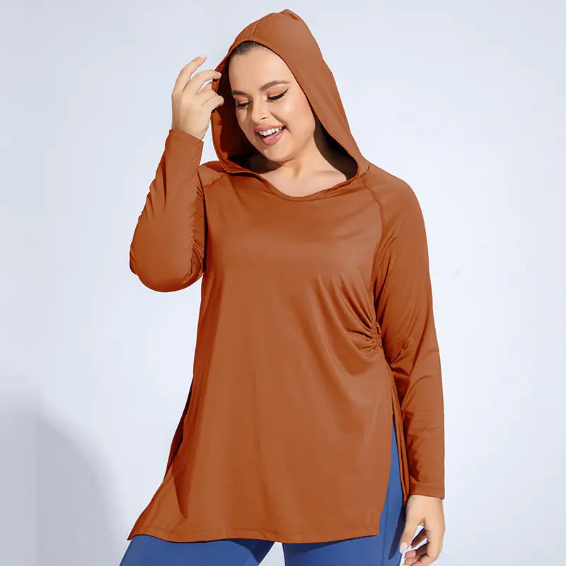 Plus Size Quick-Dry Hoodie with Side Slit for Activewear