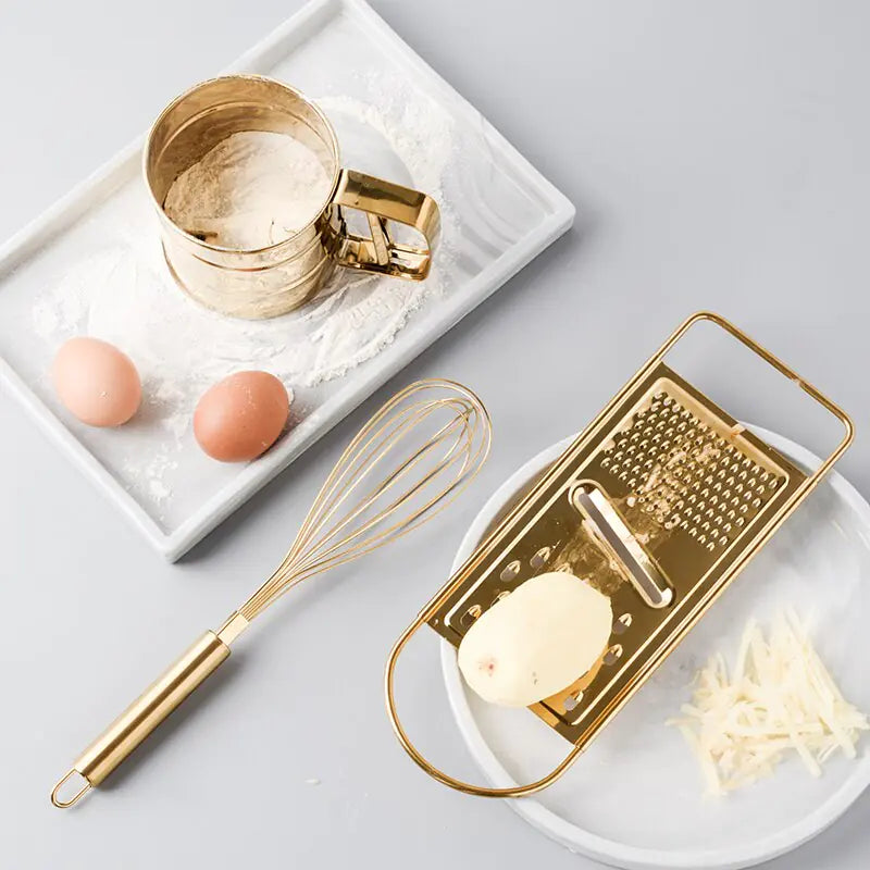 Gold Stainless Steel Whisk and Baking Tool Set