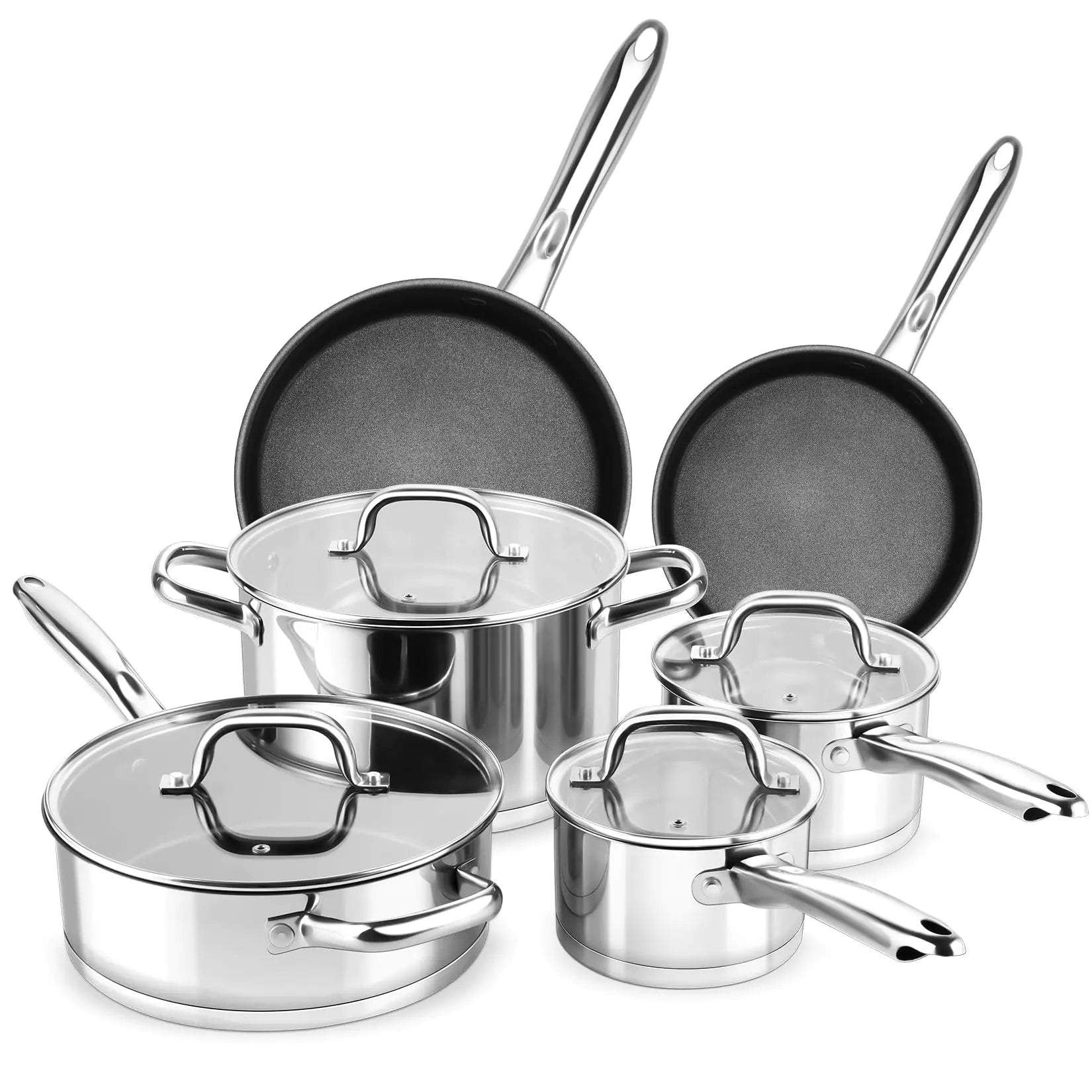 P&P CHEF 10 Pcs Stainless Steel Pots and Pans Sets